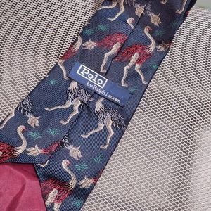 VTG Polo Ralph Lauren PRL Ostrich Animal Bird Mens Necktie Silk Hand Made USA